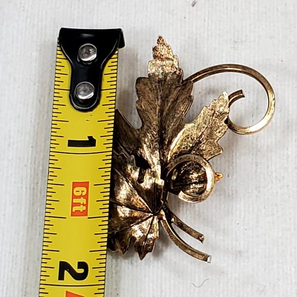 Maple Leaf Leaves Brooch 1.75" Pin Vtg Unsigned - Picture 3 of 3